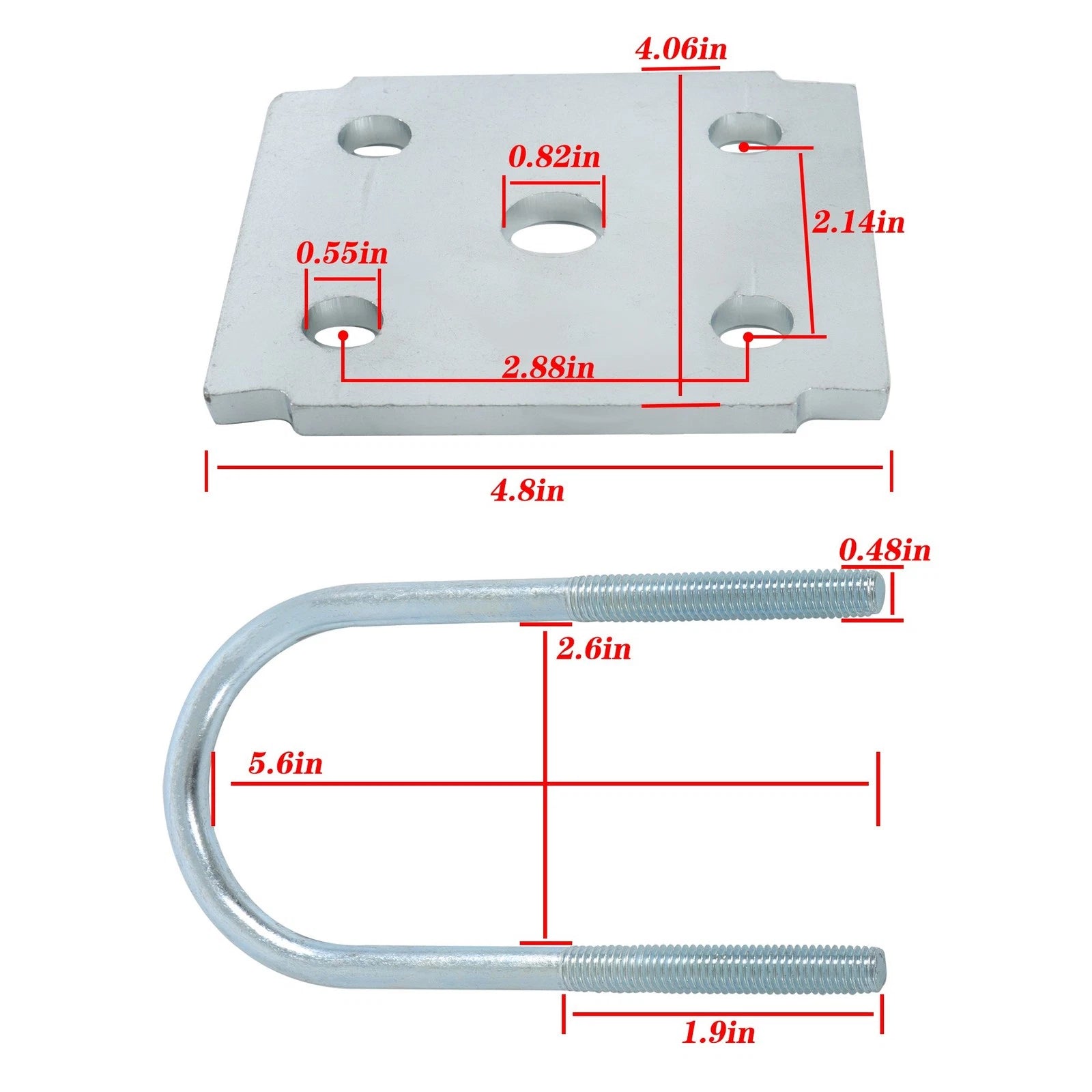 U Bolt Kit for 3500lb Trailer Axle 2-3/8" Round (5-1/2" Long, 1/2" Diameter)