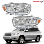 Pair Headlights for Toyota Highlander (2008–2010) Chrome Housing Halogen