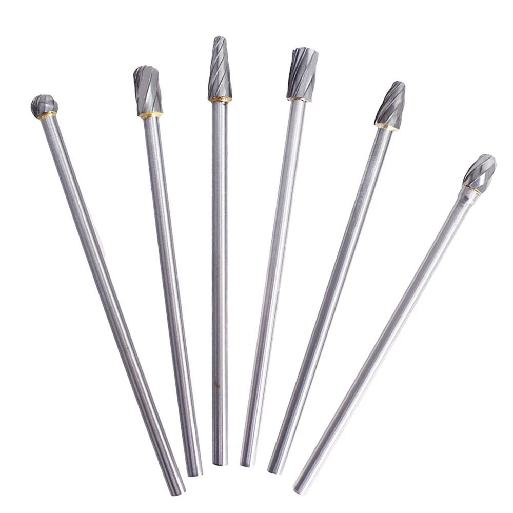 6pcs 10mm Rotary Aluminum Cut Burrs 6mm 1/4" Shank Long Reach Carbide