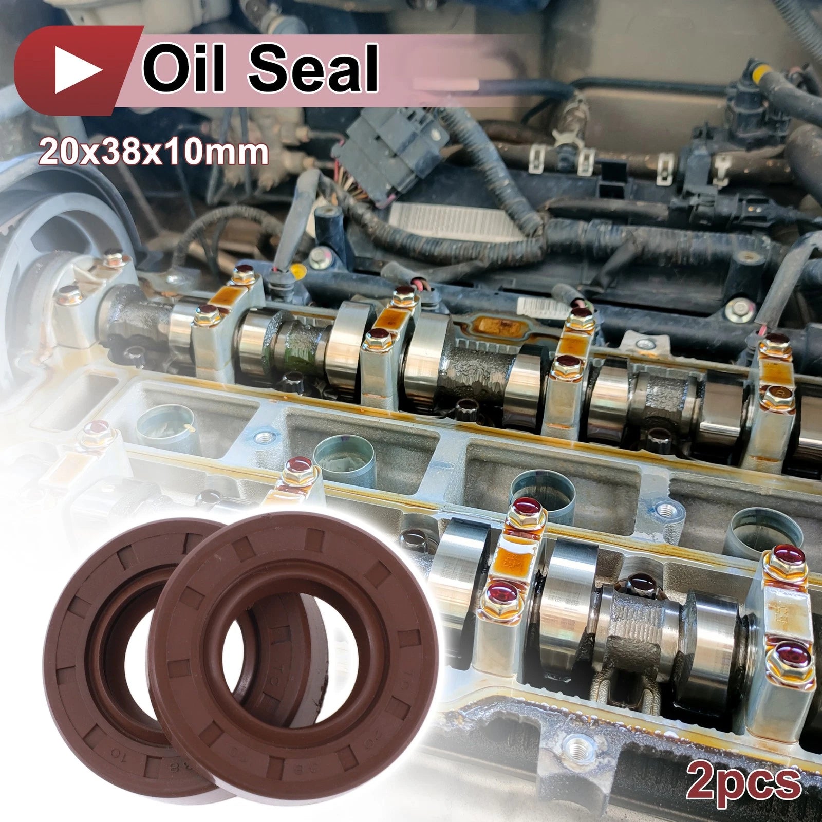 Set of 2 Oil Seal Rotary Shaft Seal FKM Rubber 20x38x10mm for Universal