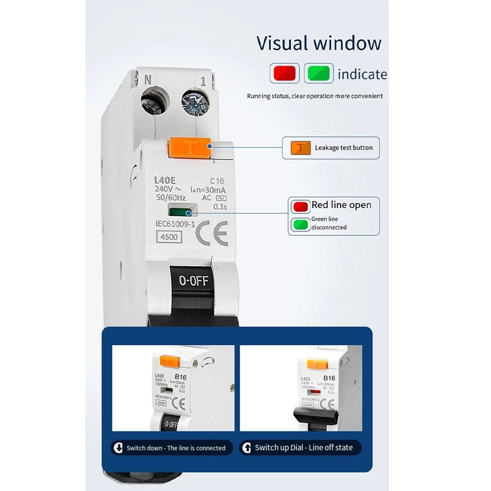 1P+N RCBO Circuit Breaker 230V 16A for Compact