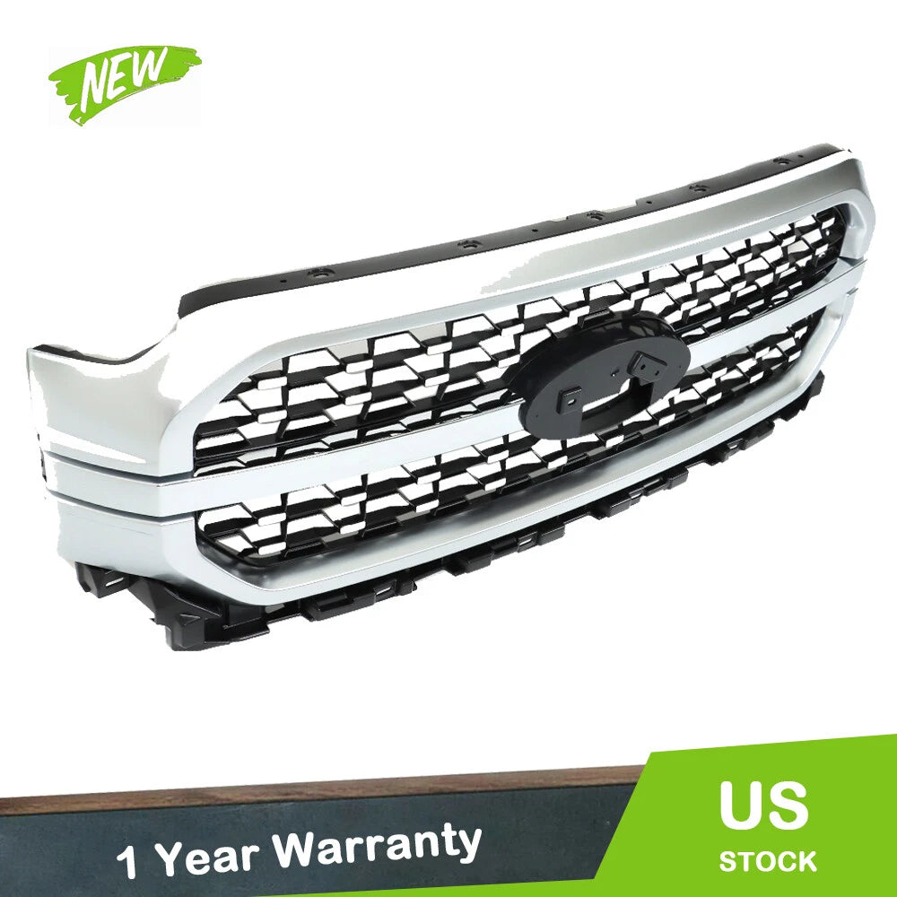 Front Upper Bumper Grille Assembly for Ford F-150 (2021–2023) Chrome+Silver