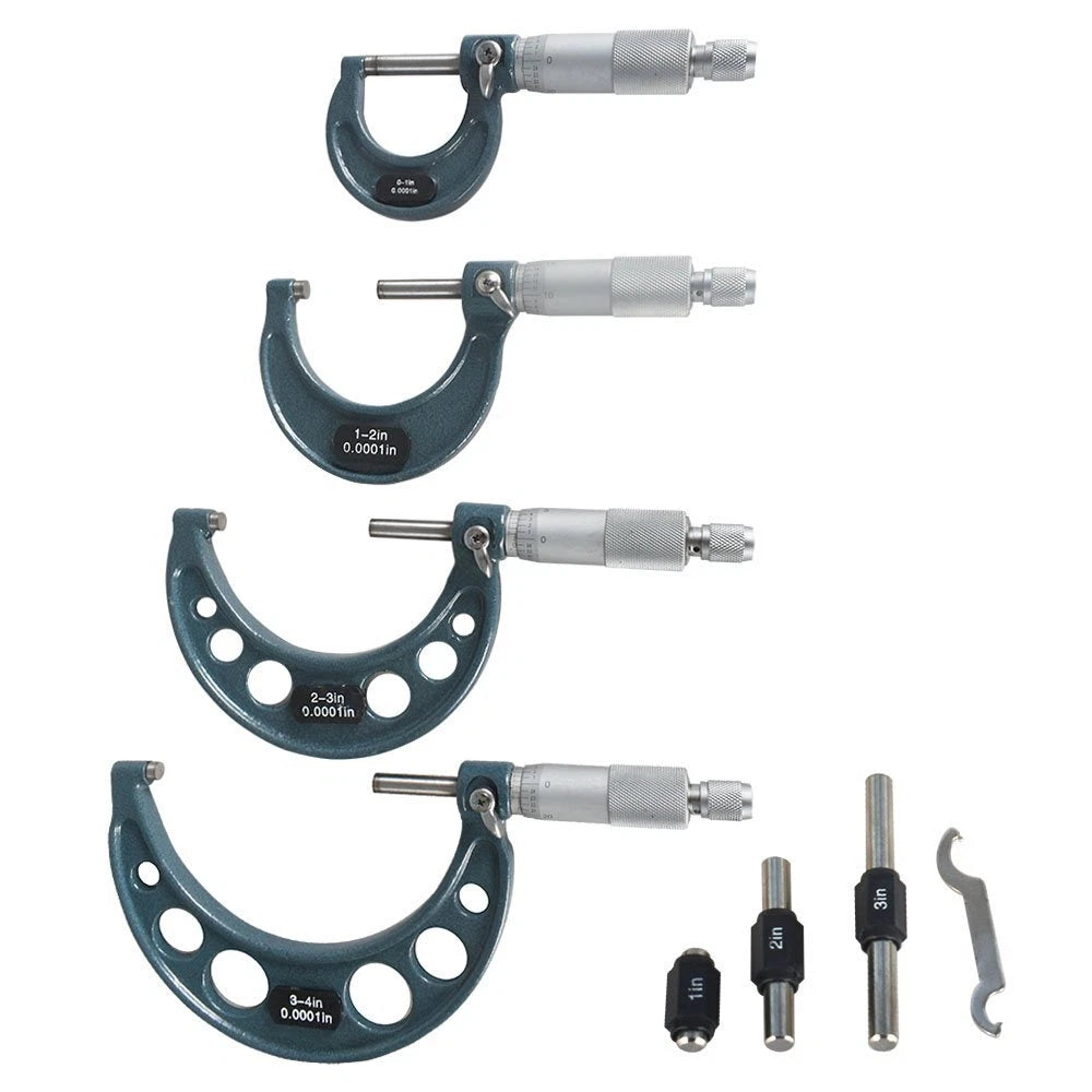 Set of 2 Outside Micrometers for Machinists (0-4"/0.0001")
