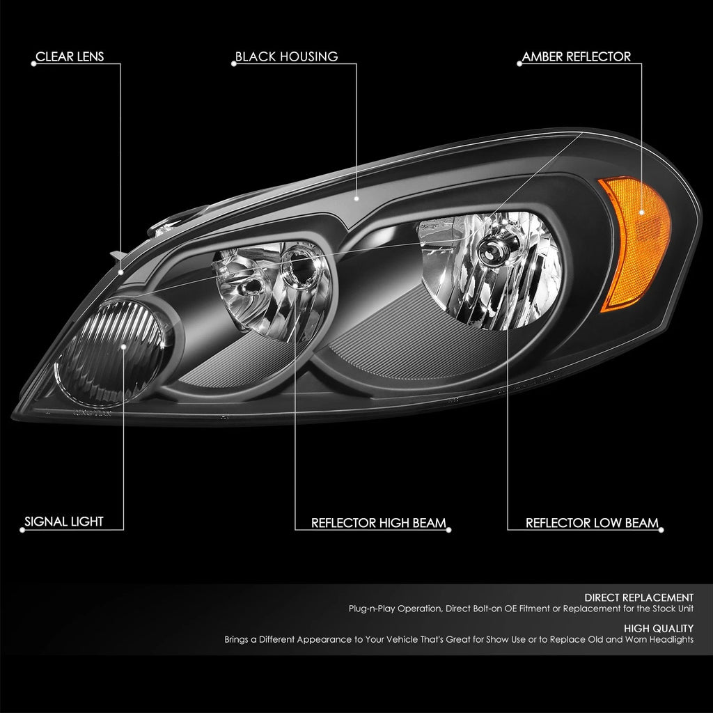 Set of 2 Black Housing Amber Corner Bumper Headlights for Chevy Impala (2006–2016)