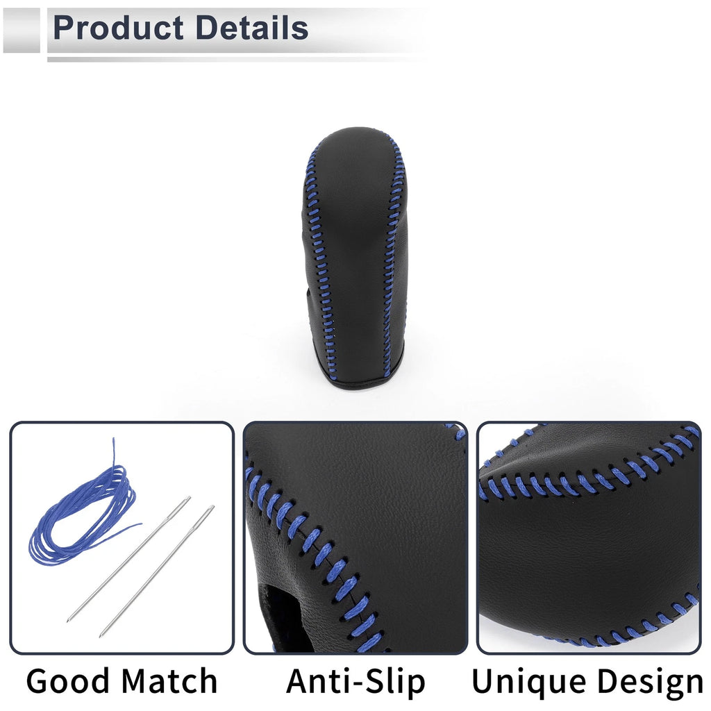 Gear Shift Knob Cover for Nissan Tiida (2004–2012) Black Blue Faux Leather