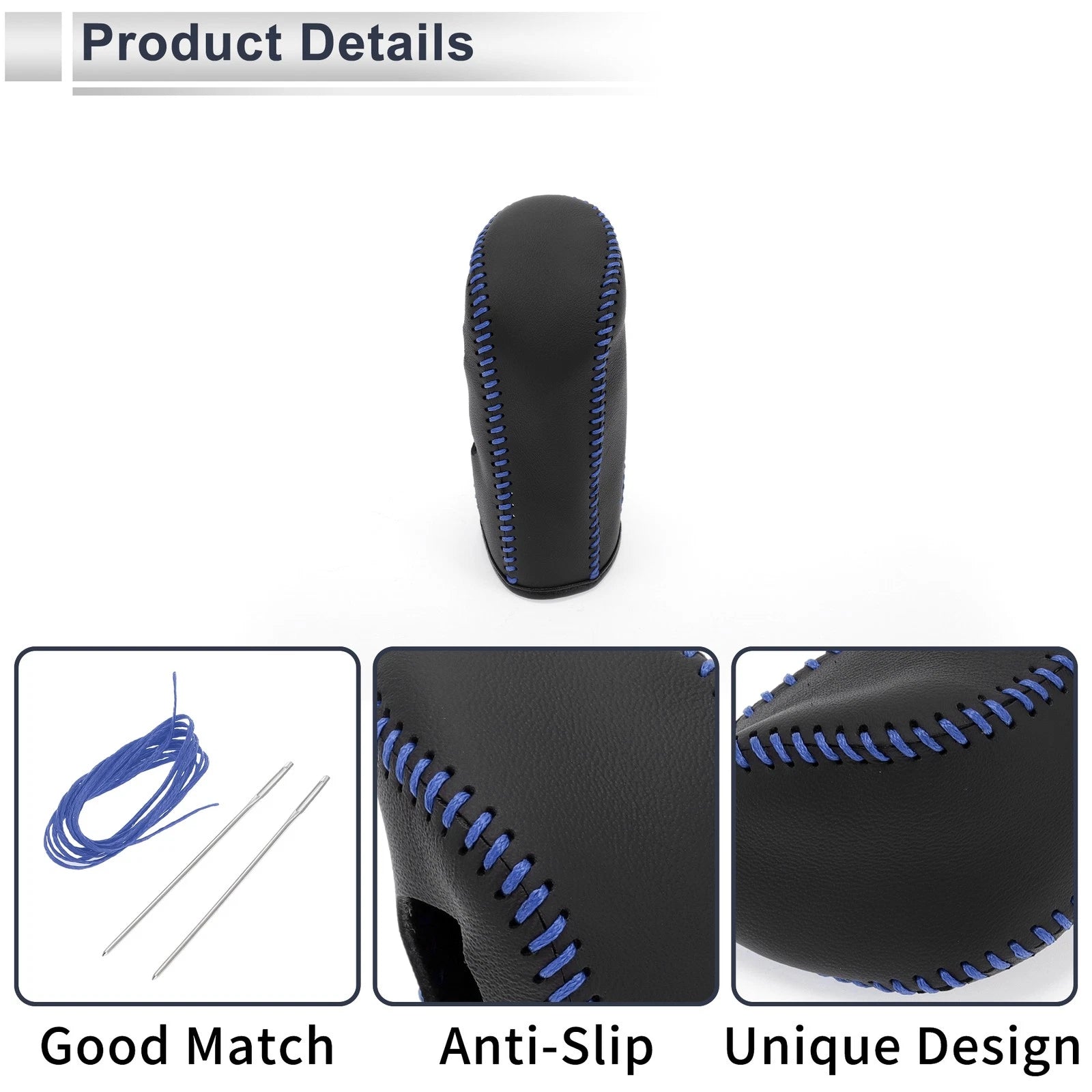 Gear Shift Knob Cover for Nissan Tiida (2004–2012) Black Blue Faux Leather