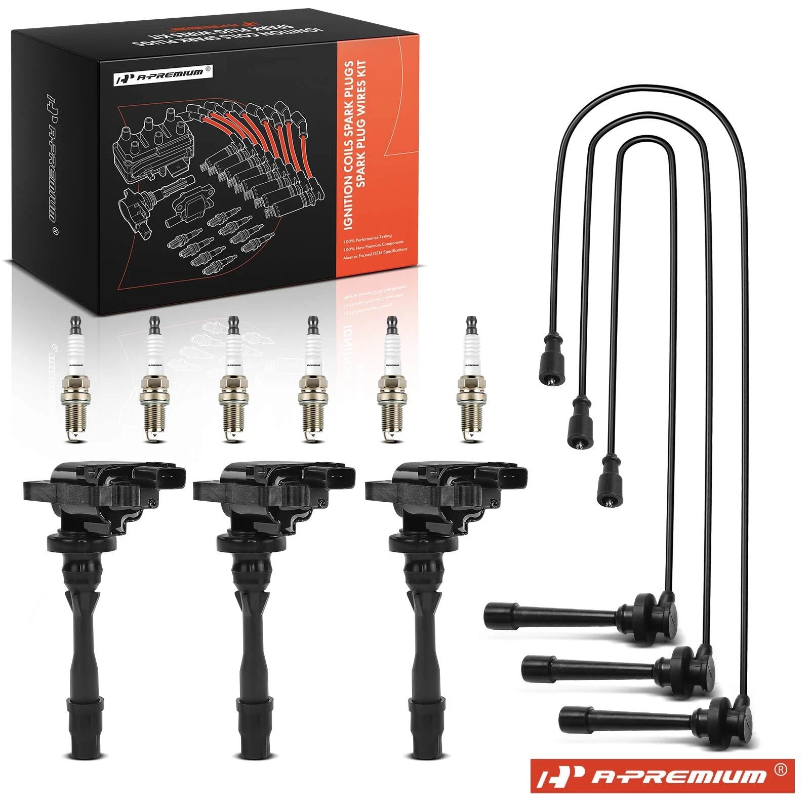 Set of 3 Ignition Coils & 6 Iridium Spark Plugs for Mitsubishi