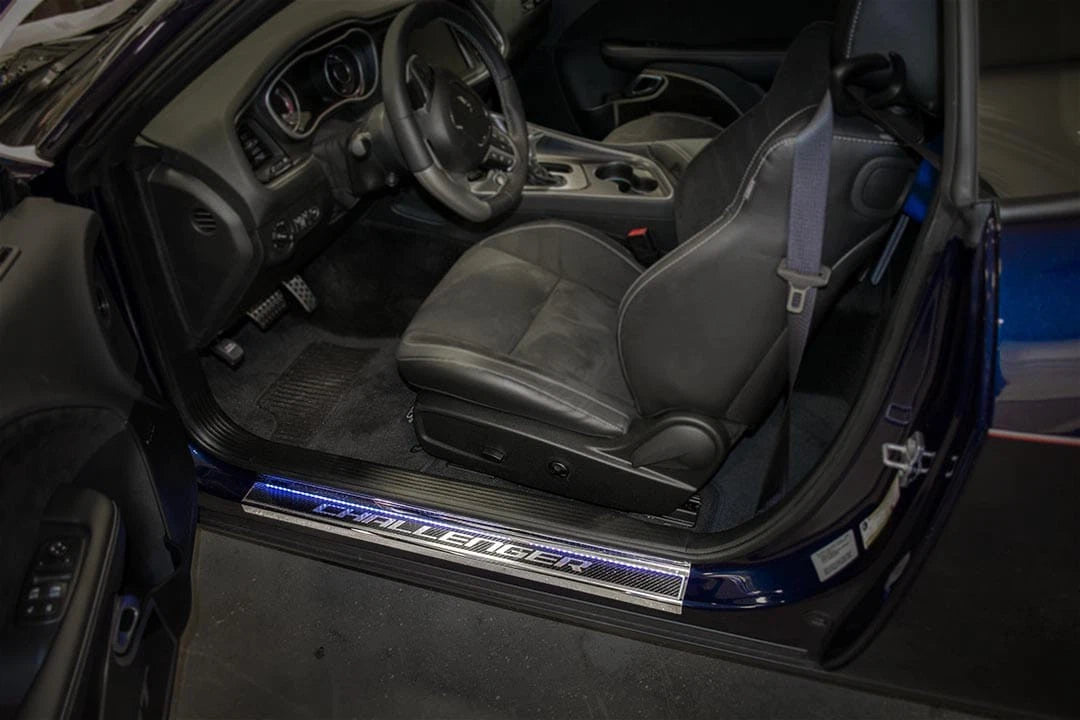 Carbon Fiber Door Sill with Blue LED for Dodge Challenger (2008–2019)