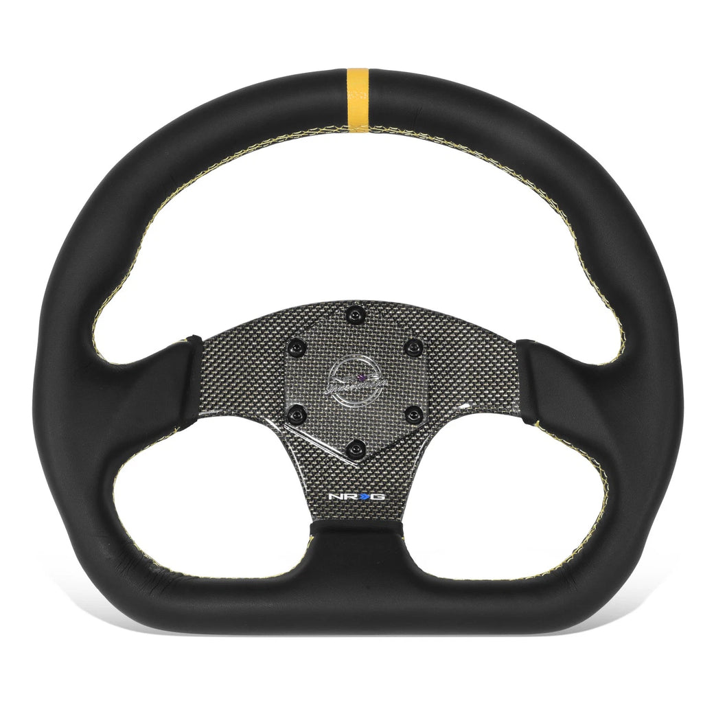 320mm Flat Dish Steering Wheel for NRG (3-Spoke, Yellow Stripe, Suede)