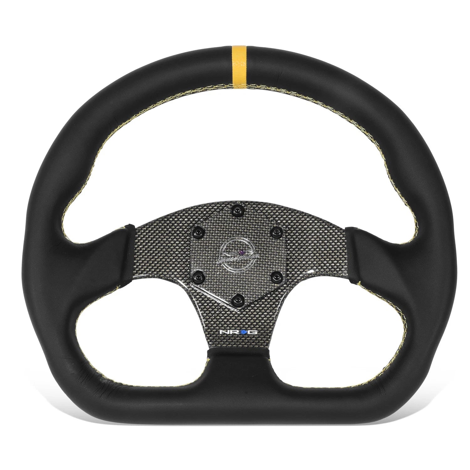 320mm Flat Dish Steering Wheel for NRG (3-Spoke, Yellow Stripe, Suede)