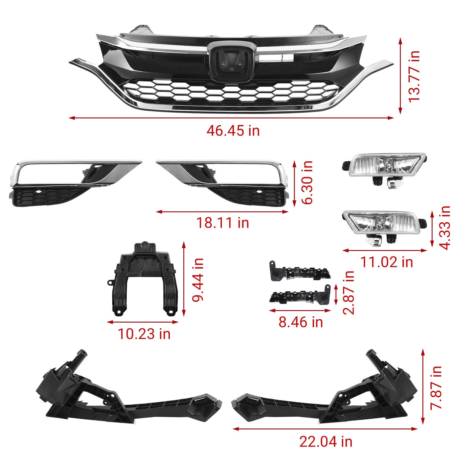 Set of 11 Front Grille Fog Light Bezels Bracket Kit for Honda CR-V (2015–2016)