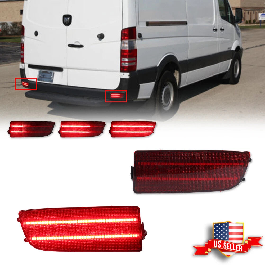 2X Red LED Rear Bumper Reflector Tail Lights for Benz Sprinter (2007–2018)