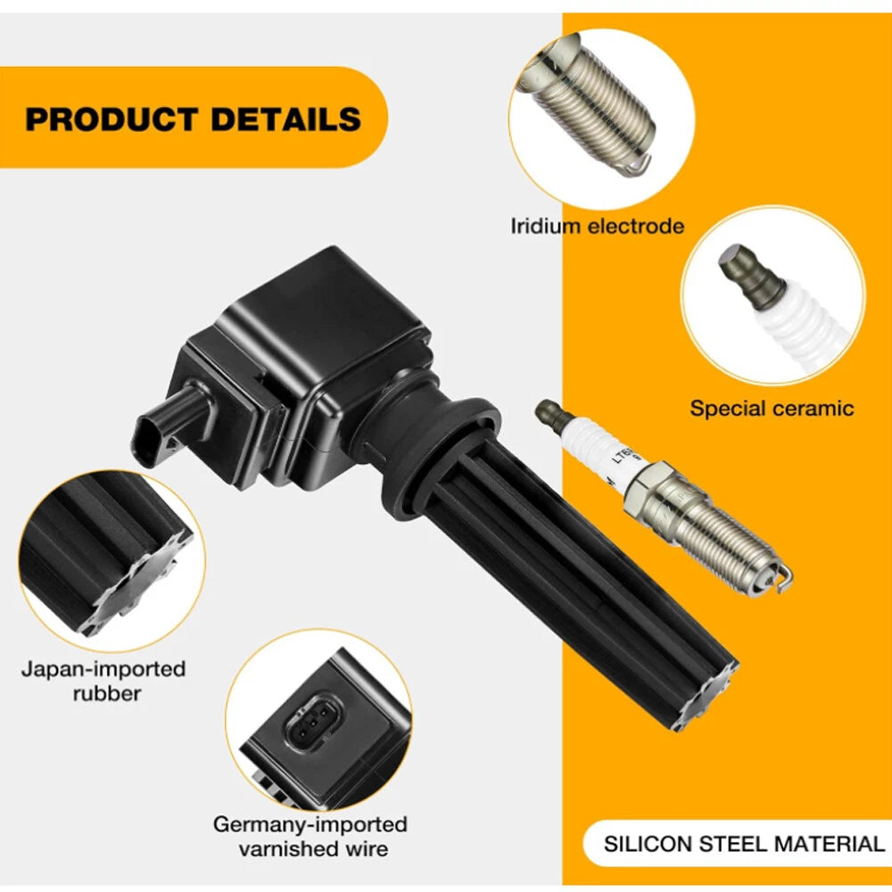 Set of 4 Ignition Coils + 4 Iridium Spark Plugs for Ford Edge Focus Fusion (2013–2017)