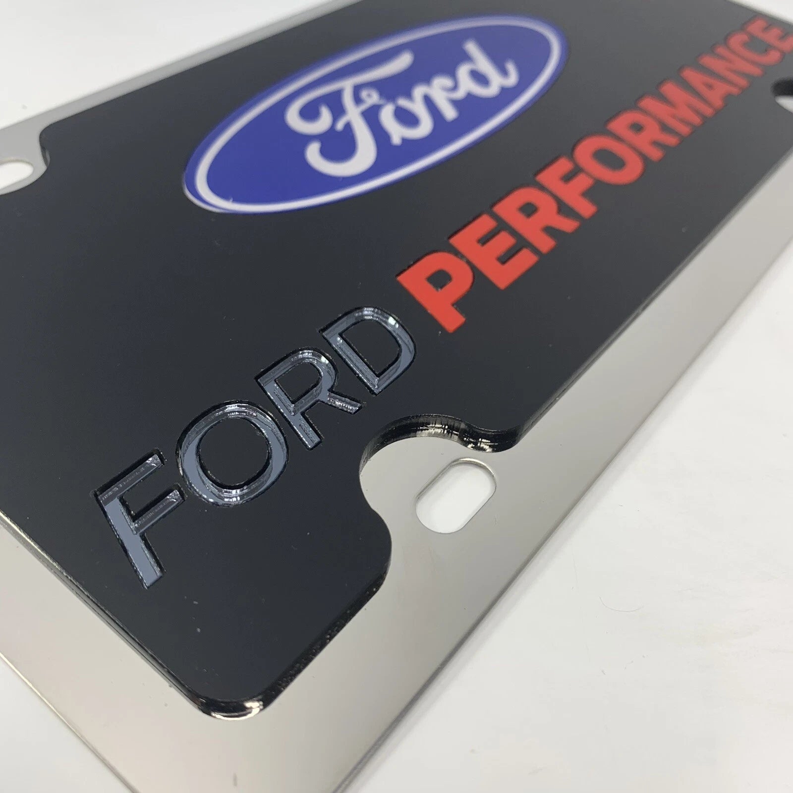 Chrome License Plate Frame with Ford Logo Emblem for Ford Performance (2015–2022)