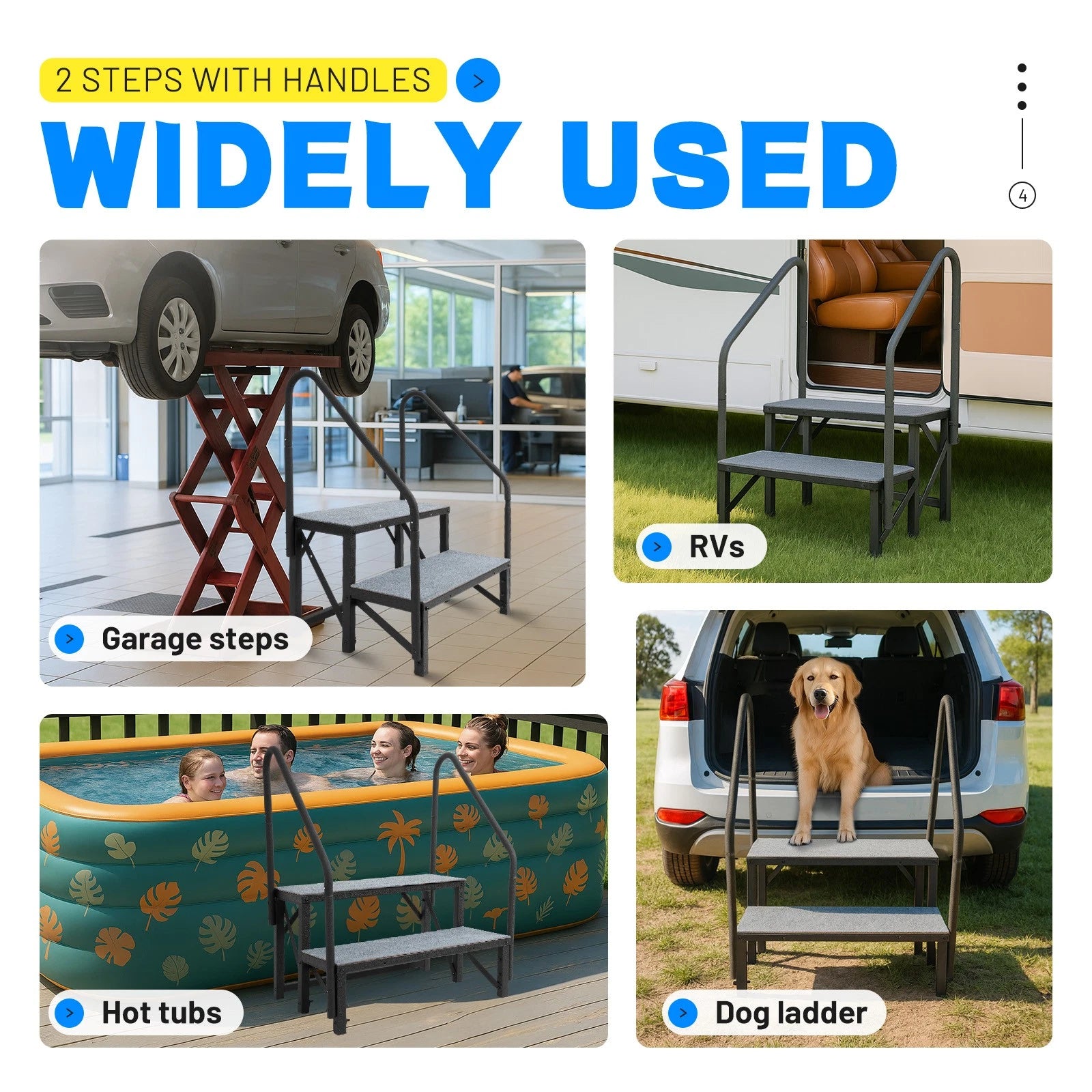 2 Step RV Steps with Handrails for Trailers (660 lbs Load Capacity)