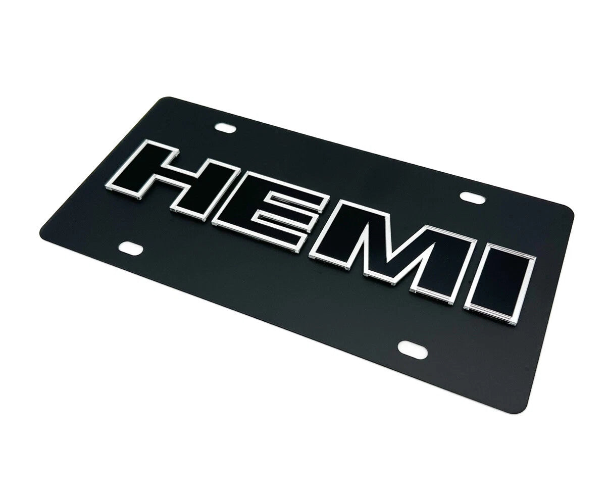 Black Metal License Plate with 3D HEMI Emblem Logo for Dodge (2005–2025)