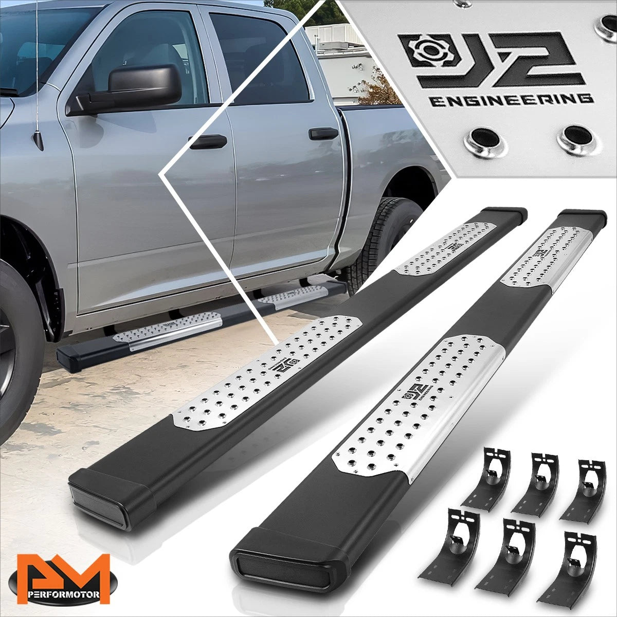 Set of 2 J2 Powdercoated 6.5" Side Step Running Boards for Ram 1500-3500 (2009–2022)