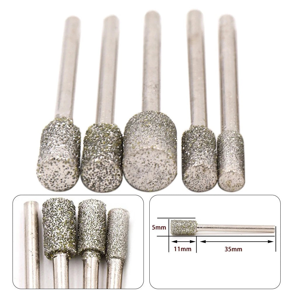 5Pcs 60Grit Diamond Grinding Burrs for Metal Jade Polishing (3-8mm)