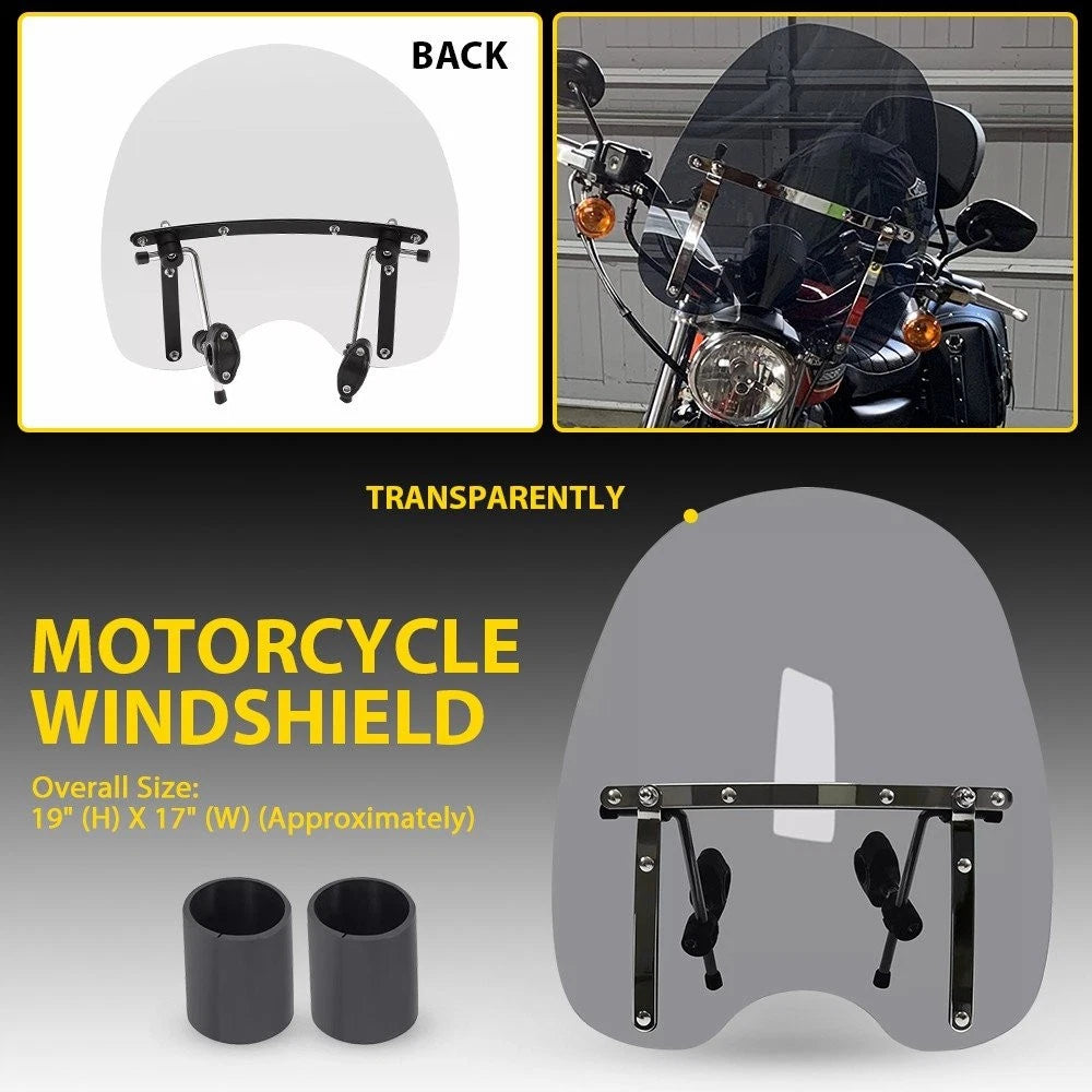 19" Smoke Windshield for Harley Dyna, Honda, Suzuki, Yamaha, Kawasaki (EXV)