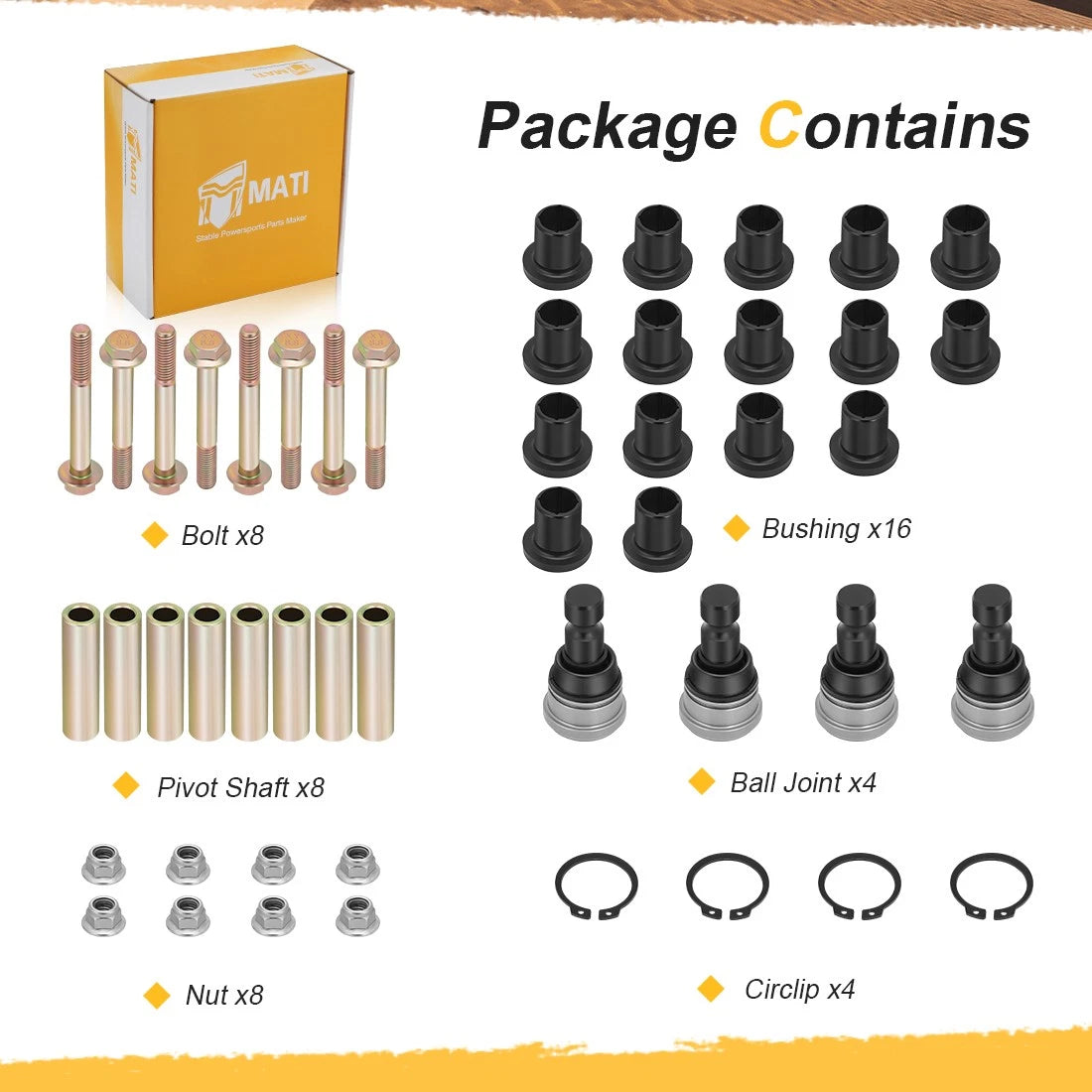 Front A-Arm Bushing Ball Joint Kit for Polaris Scrambler 850, Sportsman 550, 1000