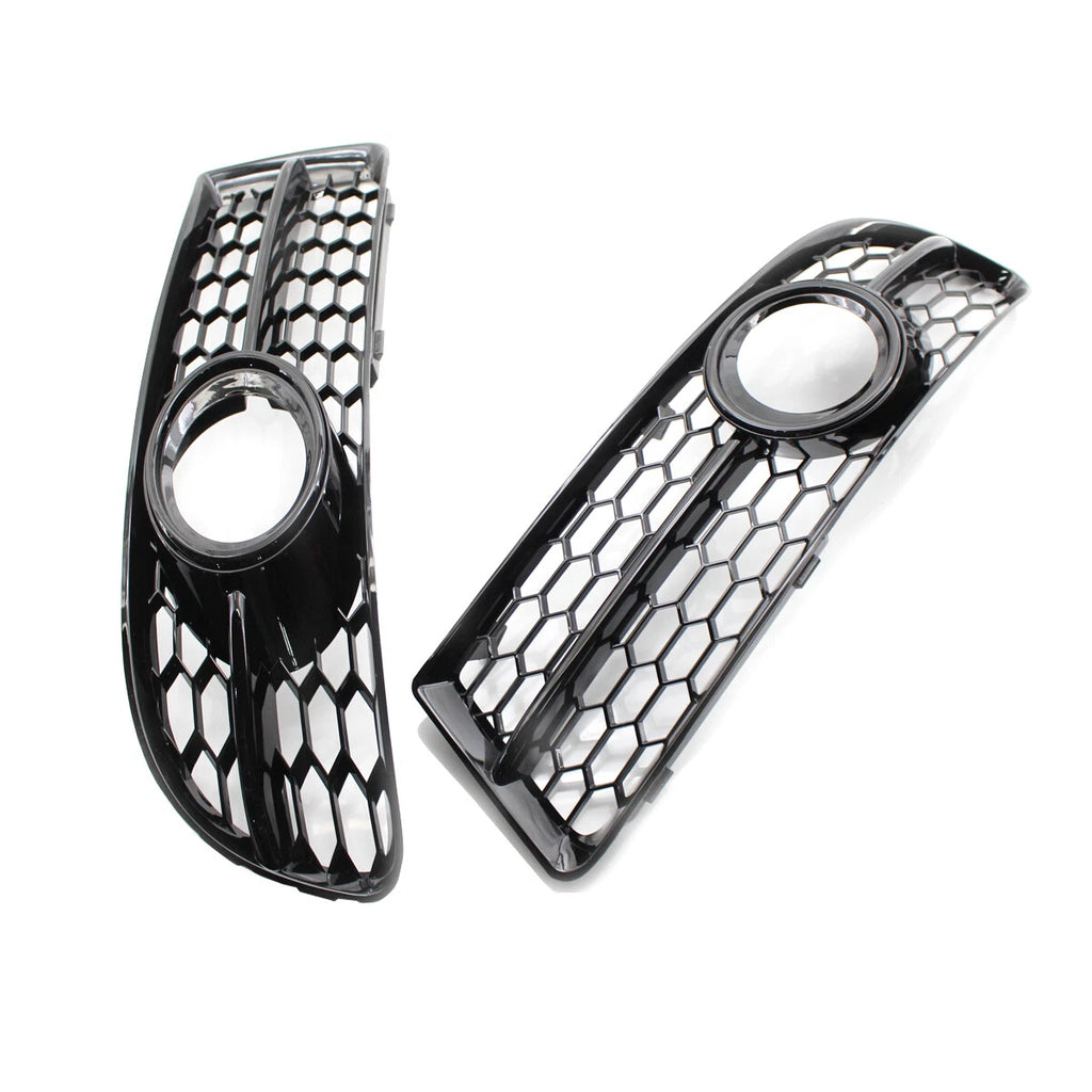 2X Honeycomb Lower Fog Light Grille for Audi A4 B7 S-Line S4 (2005–2008) Gloss Black