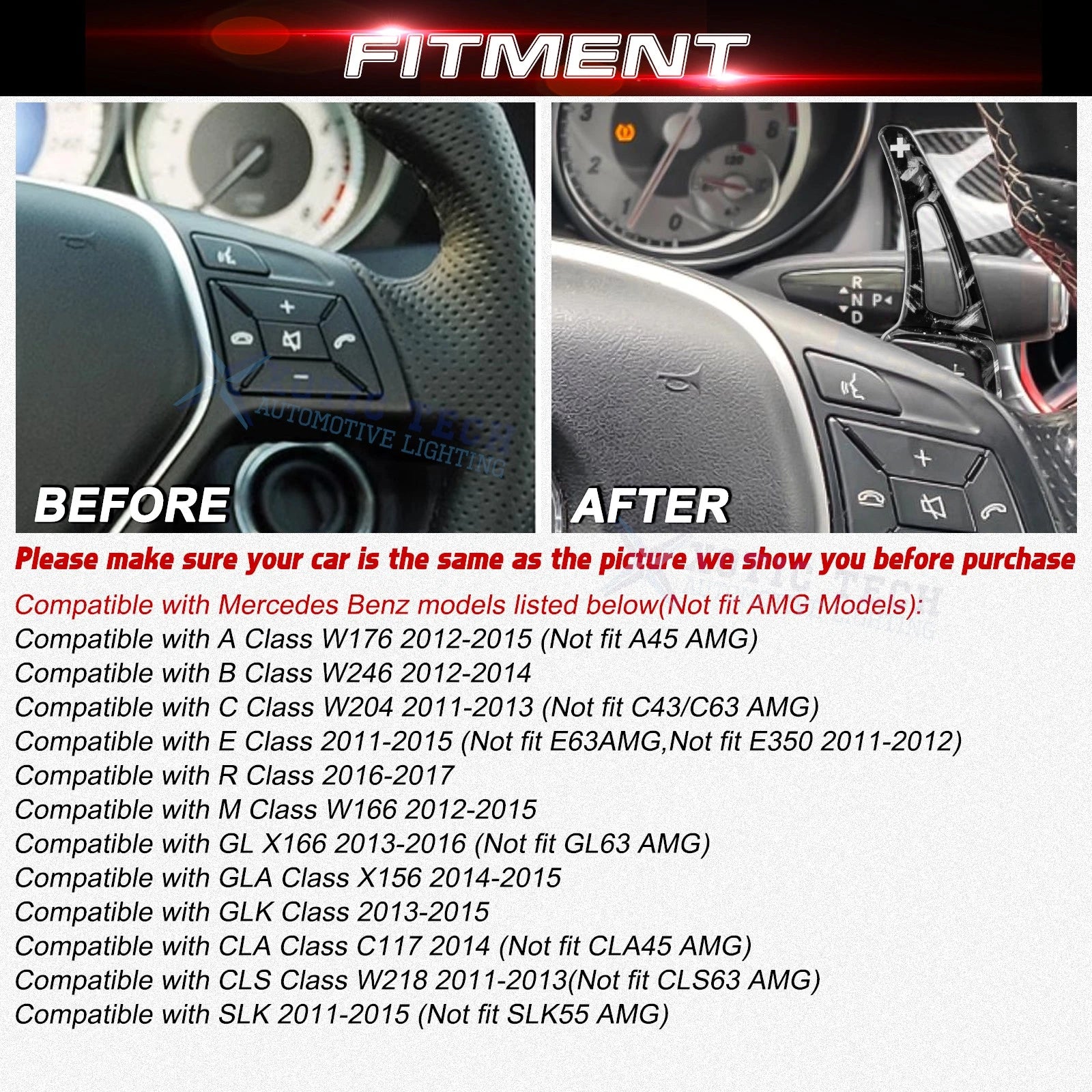 Black Forged ABS Paddle Shifter Extension for Mercedes-Benz (2019-2024)