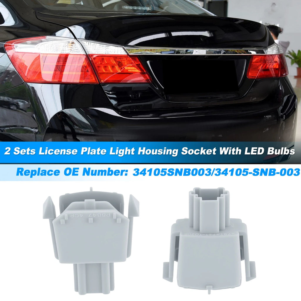 2X License Plate Light Housing Socket Plug w/ LED for Honda Civic Accord 