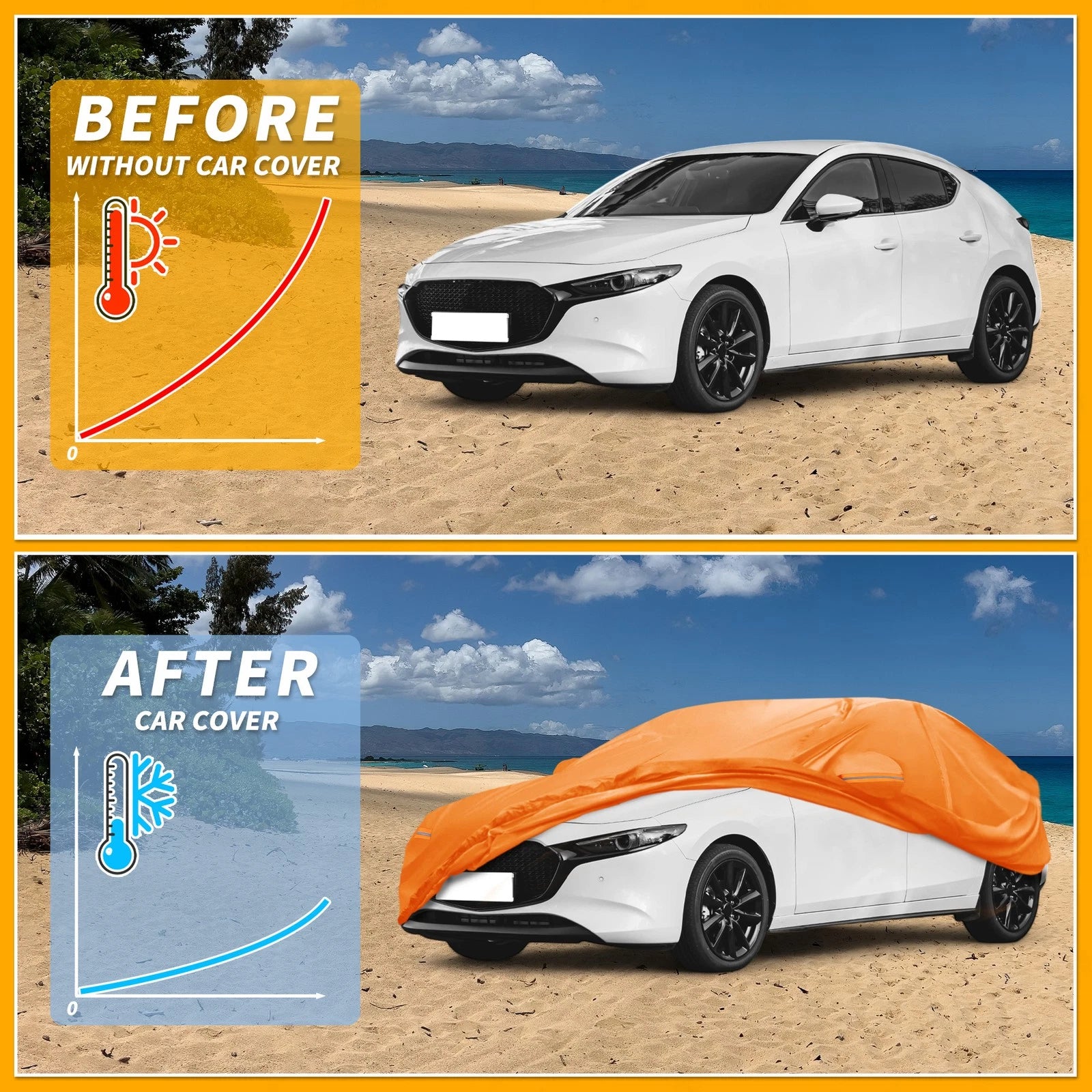 Waterproof All Weather Car Cover for Mazda 3  - Orange, Zipper