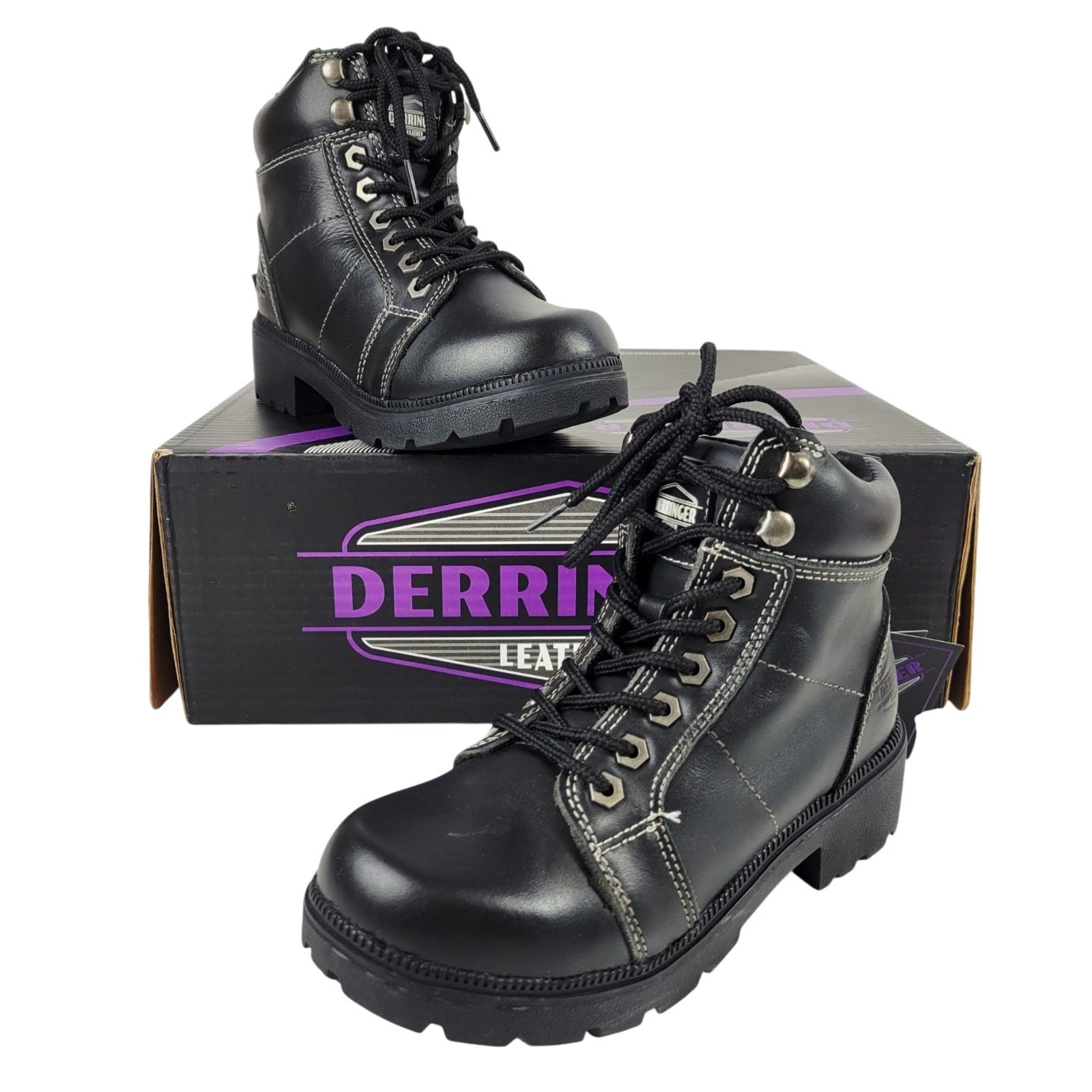 Derringer Unik Women's Leather Short Motorcycle Boots Black 7.5 (12020)