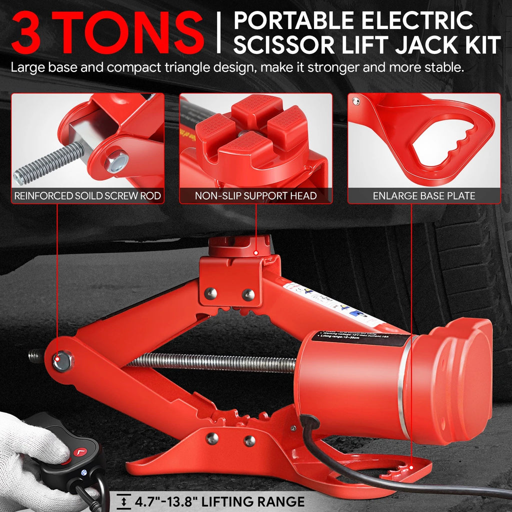 6000 lb Steel Scissor Jack Lift Kit for Automotive (12V Electric)