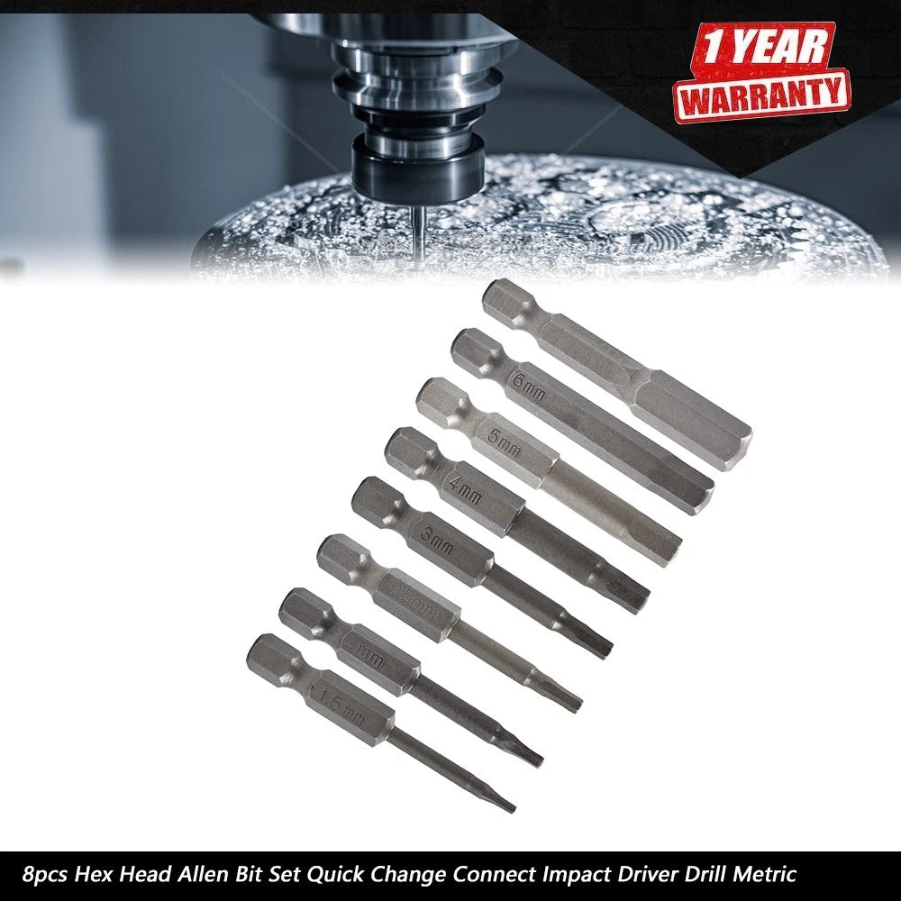 8-Piece Hex Head Allen Bit Set for Impact Driver Drill