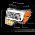 LED DRL Arrow Projector Headlight Lamp for Ford F150 (2009–2014) Chrome/Amber