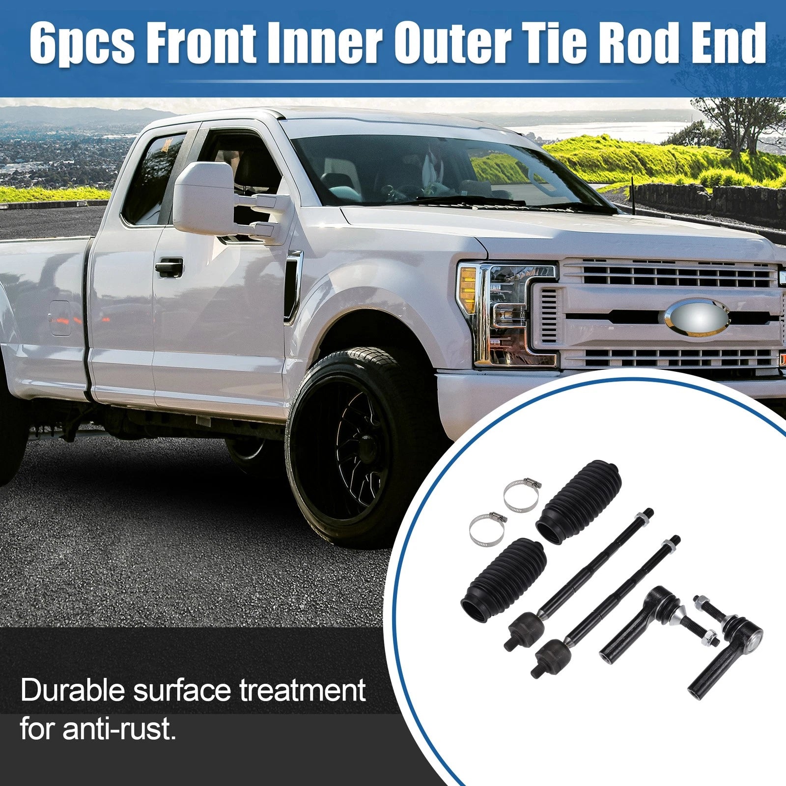 Set of 6 Front Inner Outer Tie Rod End Links for Ford Taurus (2013–2017)