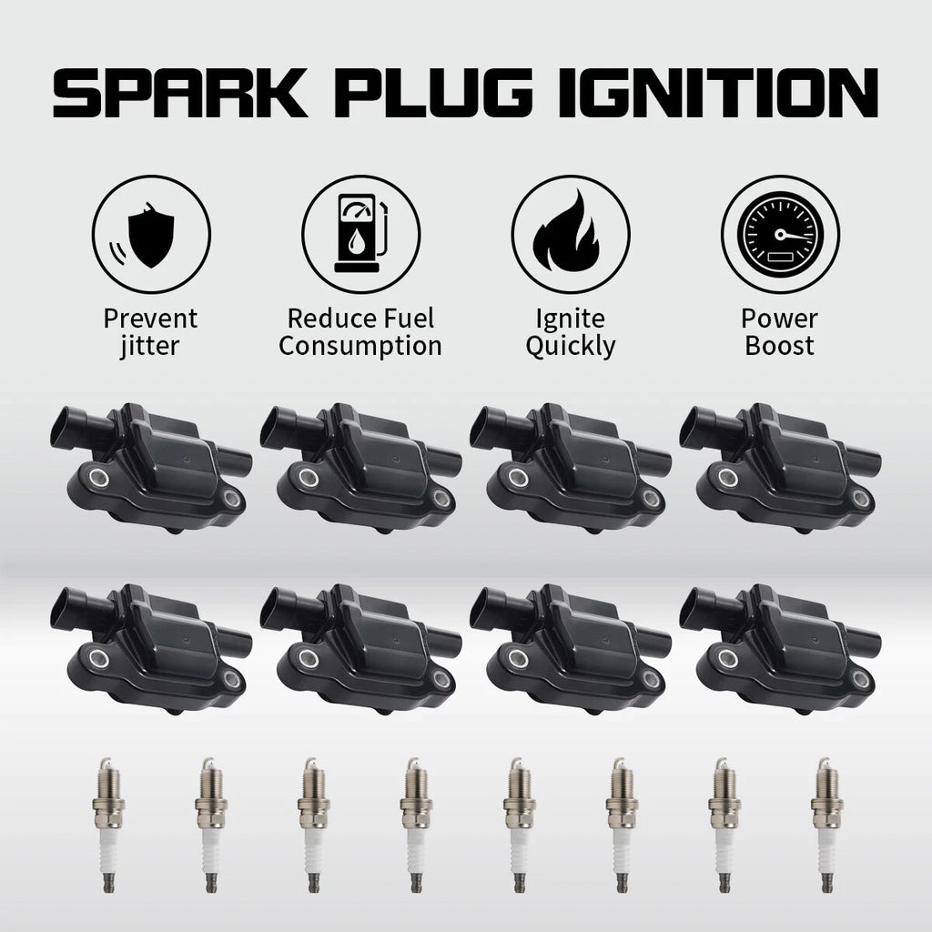 Set of 8 Ignition Coils & Platinum Spark Plugs for Cadillac GMC Chevy (OEM UF413)