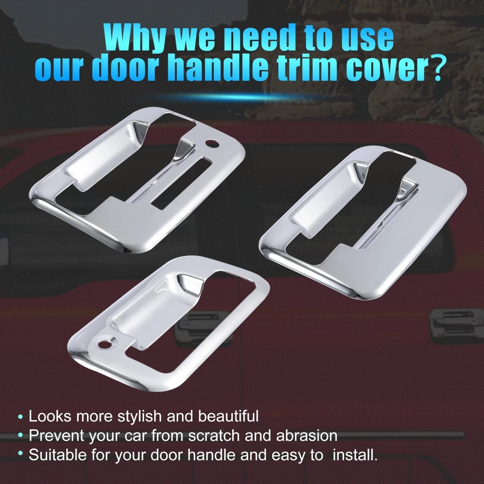 Set of 4 Silver Tone Exterior Door Handle Covers for Ford F150 