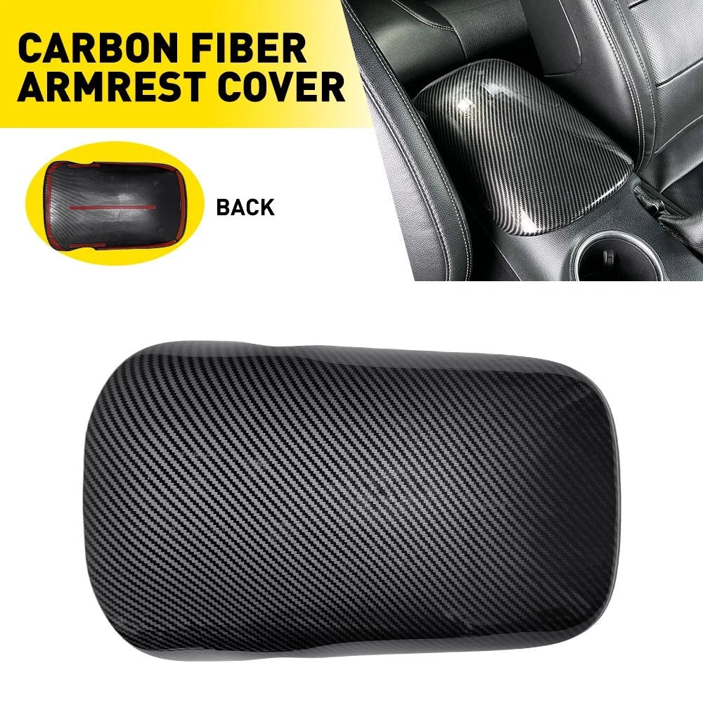 Carbon Fiber Armrest Box Storage Pad Cover for Ford Mustang (2015–2025)