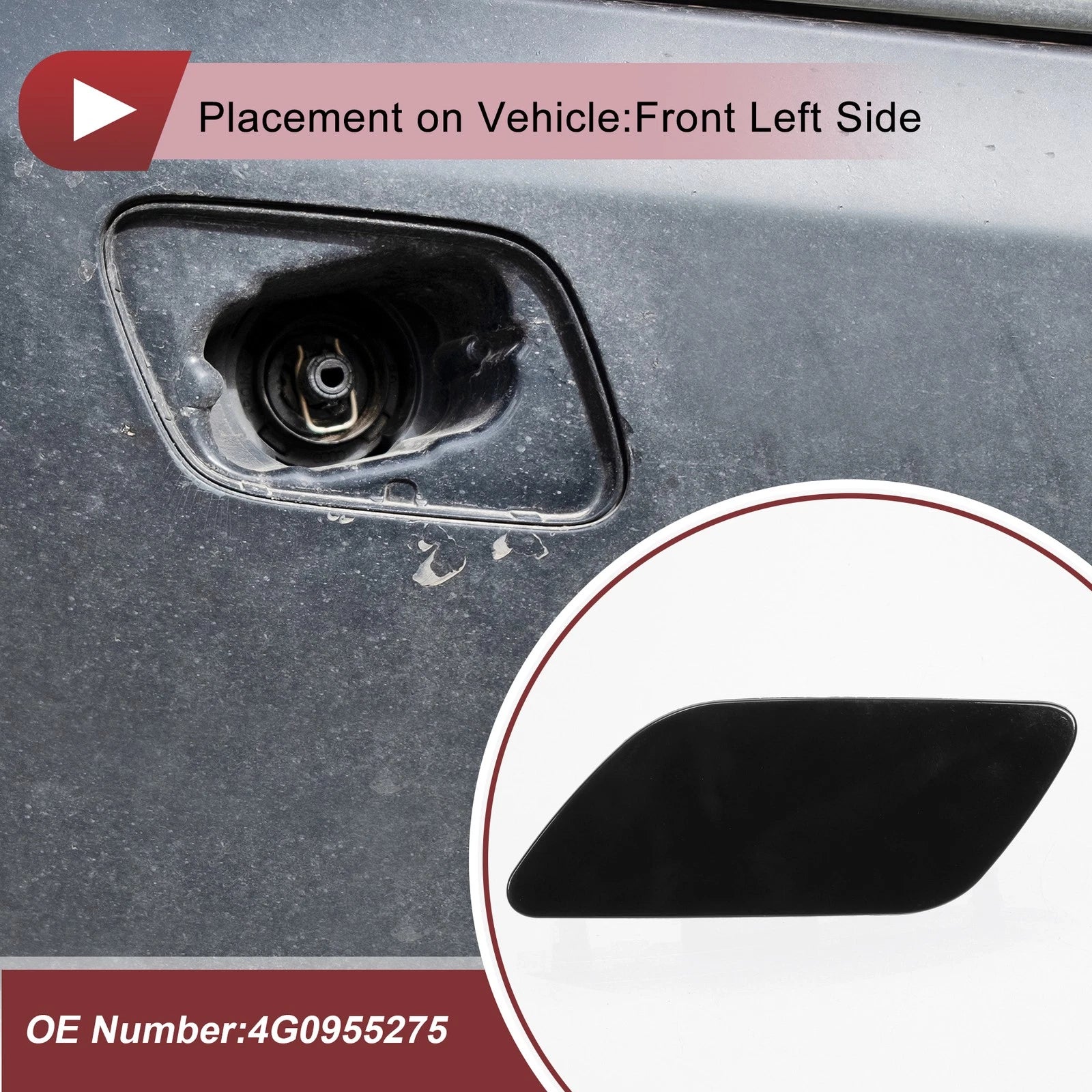 Front Left Washer Nozzle Cover Cap for Audi A6 C7 (2012–2017) 1 Pcs Black