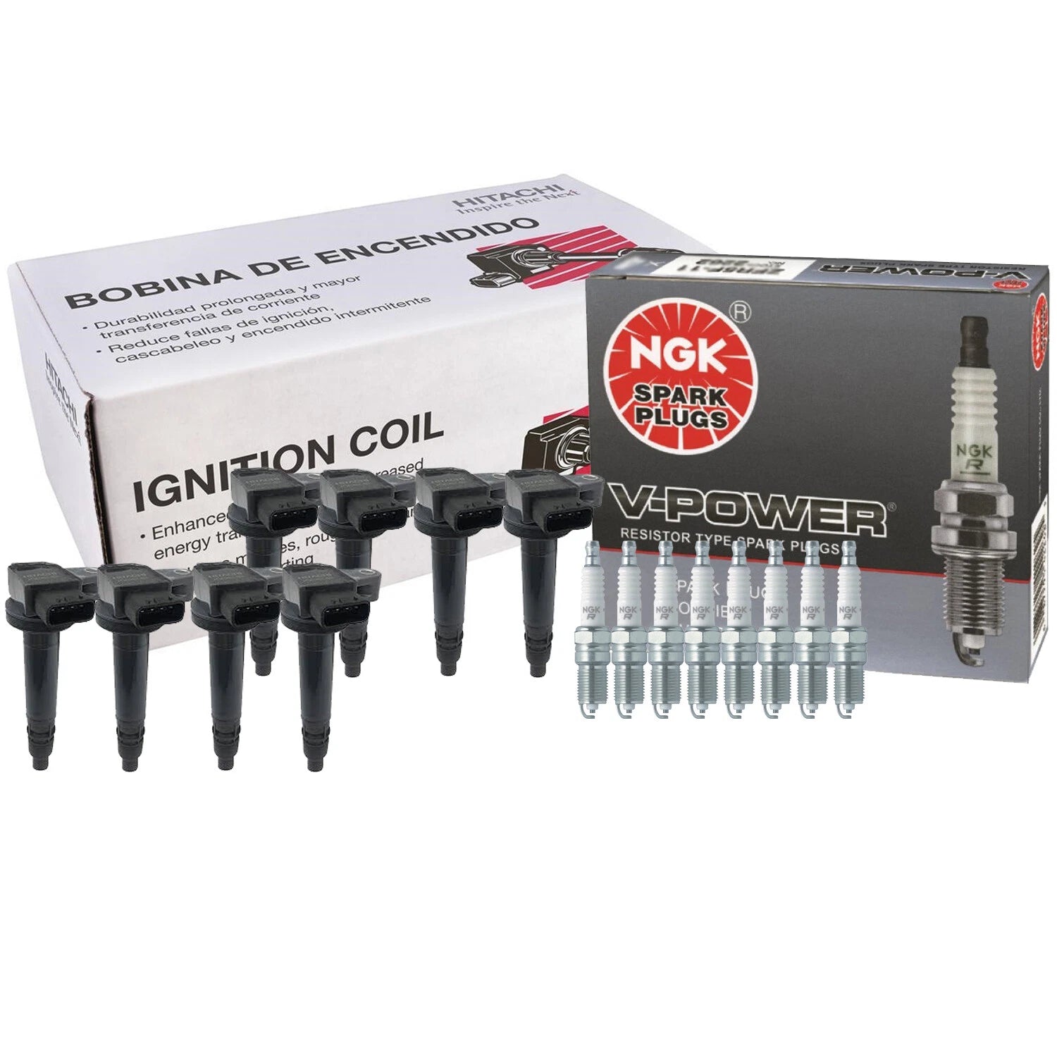 Set of 8 Ignition Coils & NGK V-Power Spark Plugs for Chevy Buick GMC