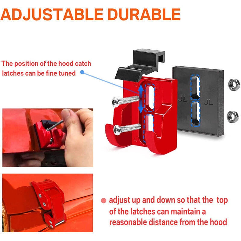 Aluminum Locking Hood Latch Catch Kit for Jeep Wrangler (2007–2024)