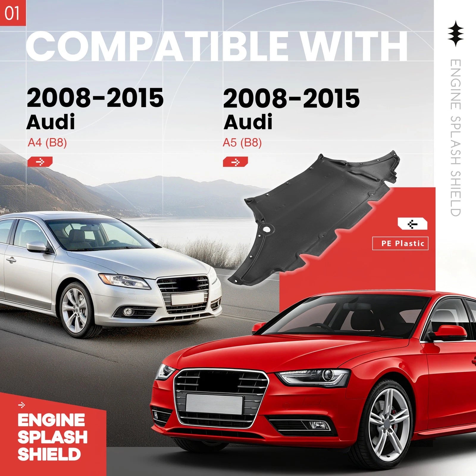 Front Engine Undercover Splash Shield Baffle Guard for Audi A4 A5 S5 (2008–2017)