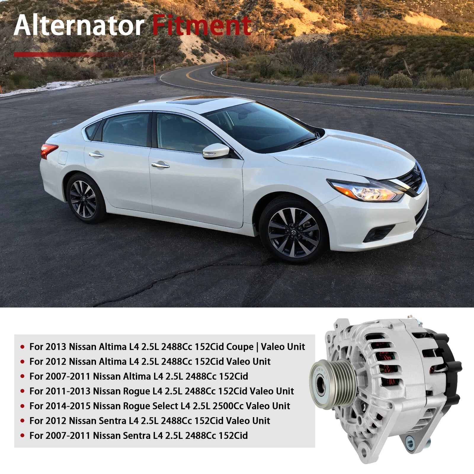 Alternator for Nissan Altima 2.5L (2007-2009)