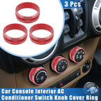 3pcs AC Switch Knob Cover Ring for Jeep Wrangler JK JKU (2011–2018) Red