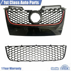 Black Hex Mesh Grille with Red Trim for VW Mk5 Jetta GTI (2006-2009)