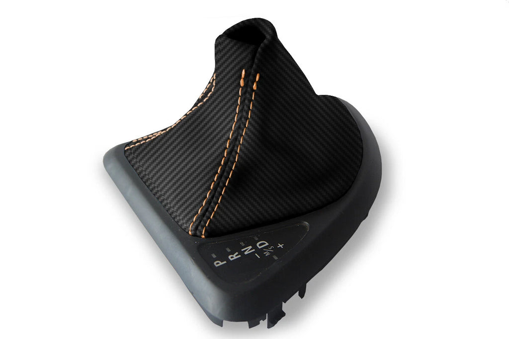 Automatic Shift Boot Cover for BMW E81 E82 E87 (2004–2013) Carbon Fiber Orange Stitch