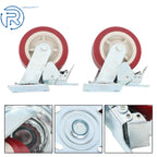 Set of 4 Red 6-Inch PU Casters with Brakes