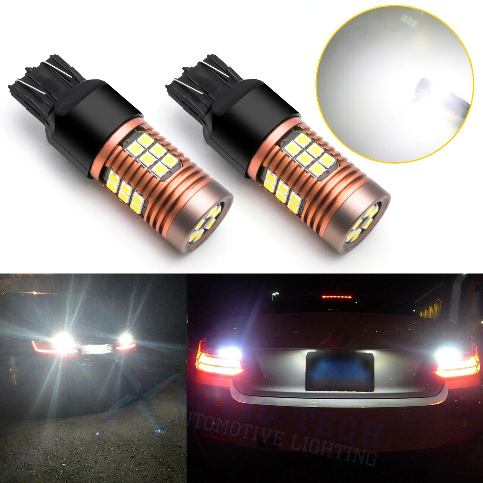 7443 7440 White LED Backup Reverse Tail Light Bulbs for Stop Signal (6000K)