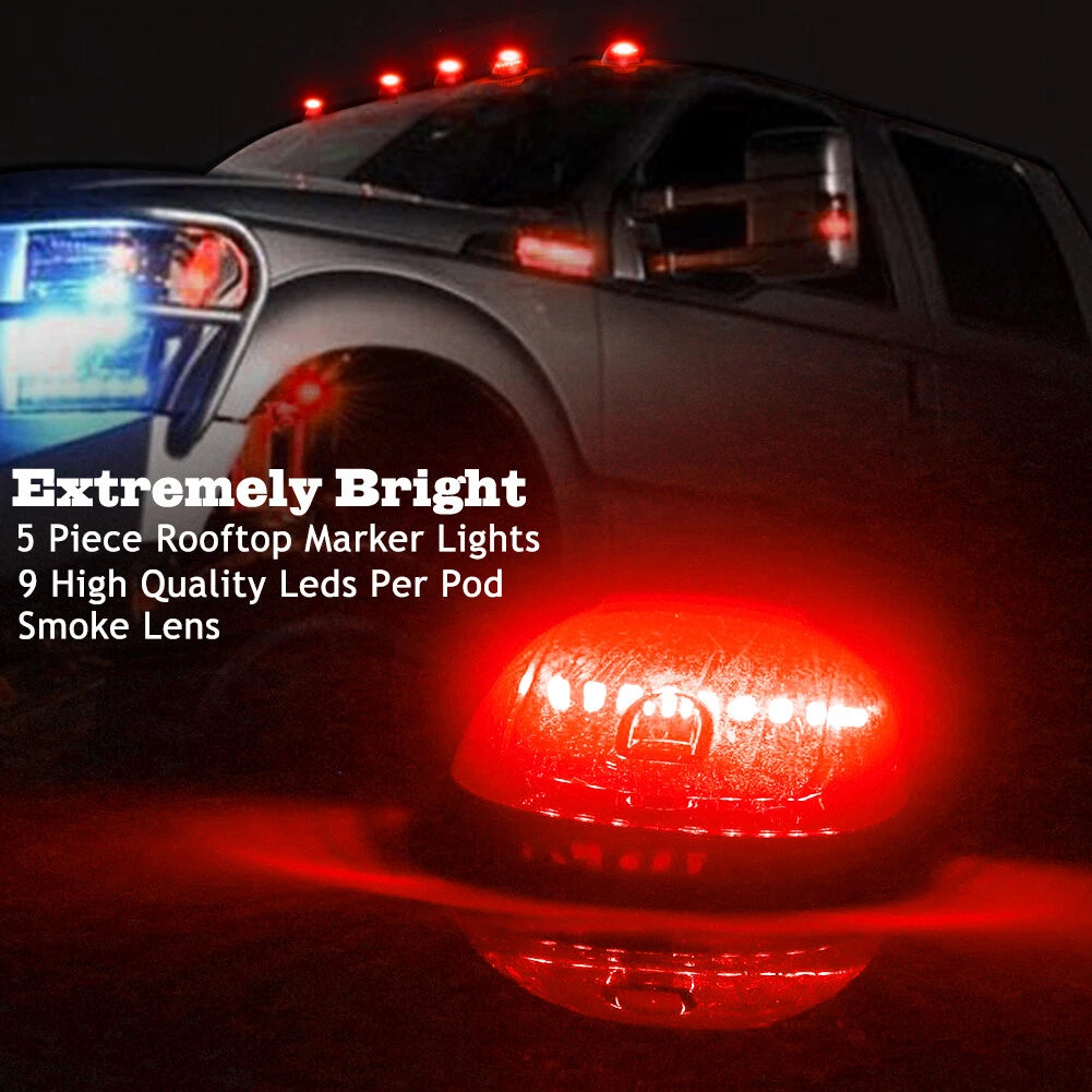 Set of 5 Red LED Cab Roof Marker Lights for Dodge GMC Chevy SUV