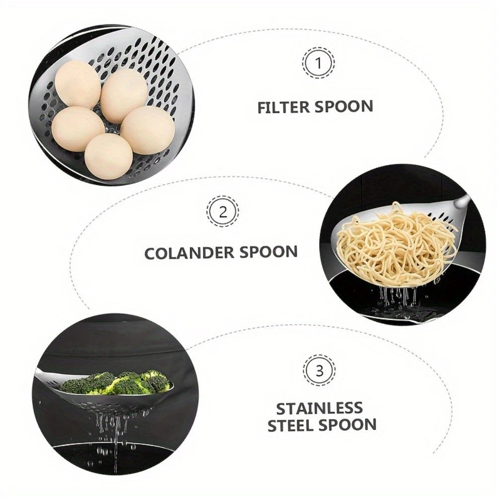 Stainless Steel Skimmer with Ergonomic Wooden Handle for Frying & Pasta