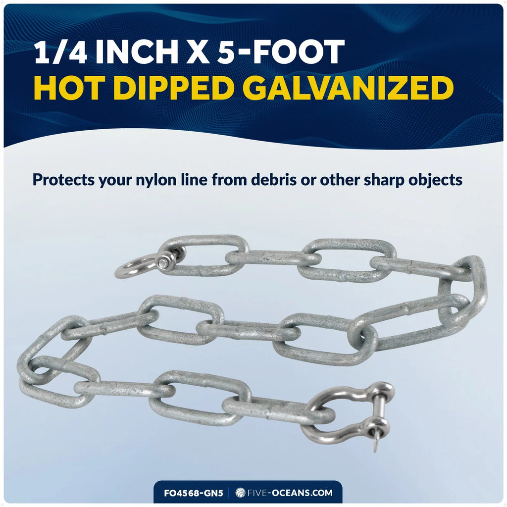 Anchor Lead Chain 1/4" x 5' Hot-Dipped Galvanized with Shackle for Marine Use