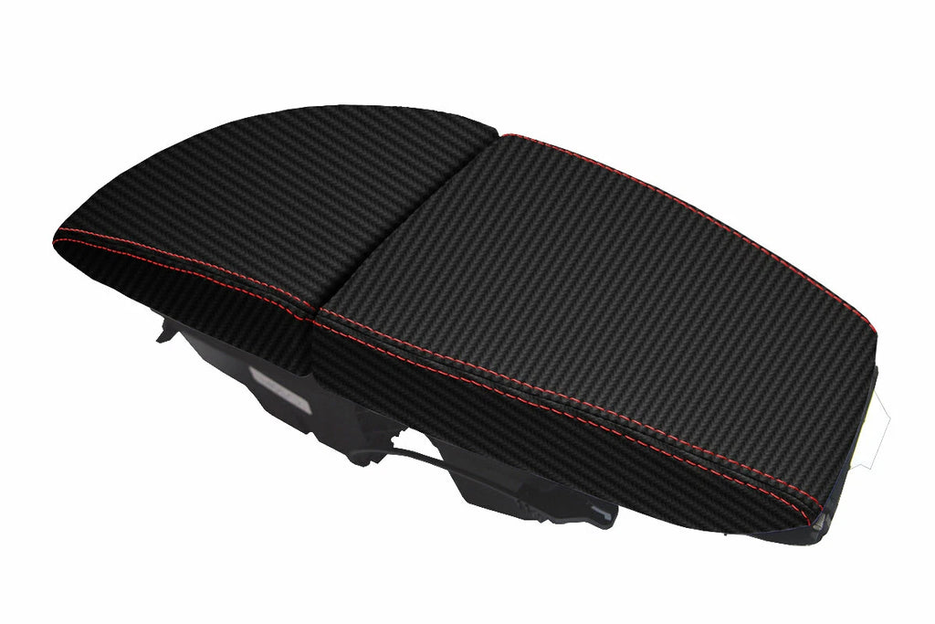 Console Lid Armrest Cover for BMW E63 E64 (2003–2010) Carbon Fiber Red Stitch